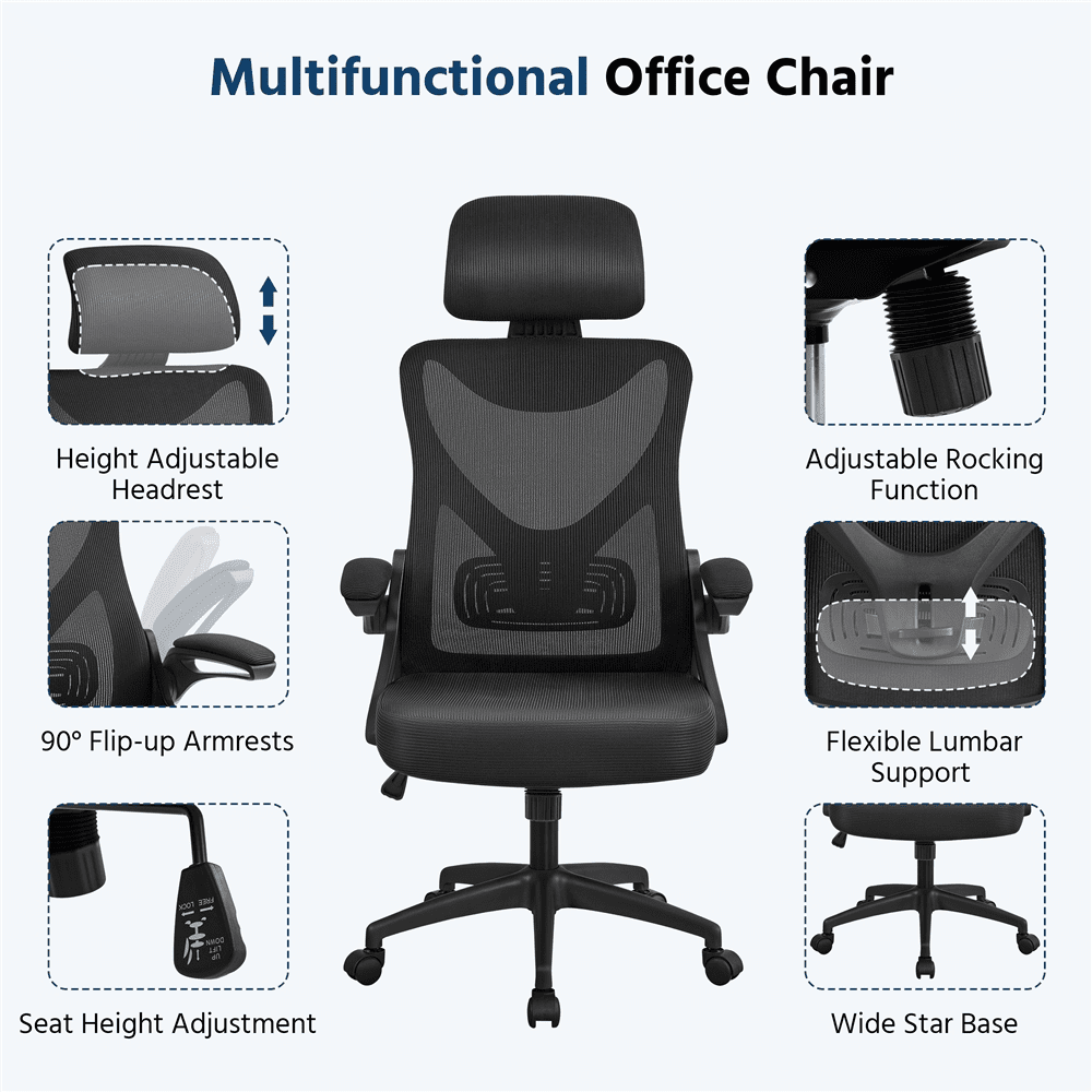 Renwick Set of 2 High Back Office Chair Computer Chair for Adult, Black