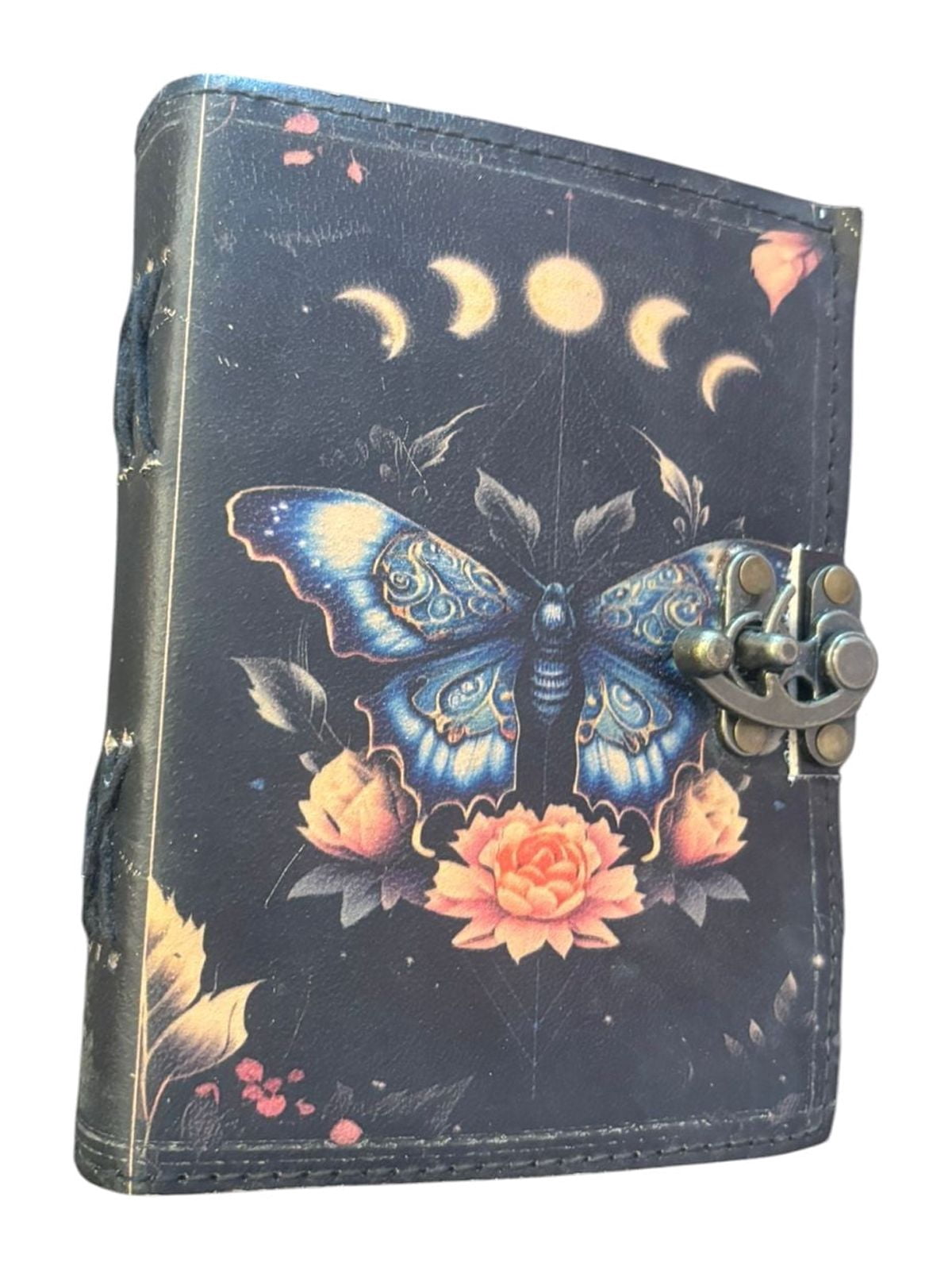 Handmade Leather Journal 5x7 Inch Butterfly Design Sketchbook with White Drawing Pages Vintage Lock Diary Notebook