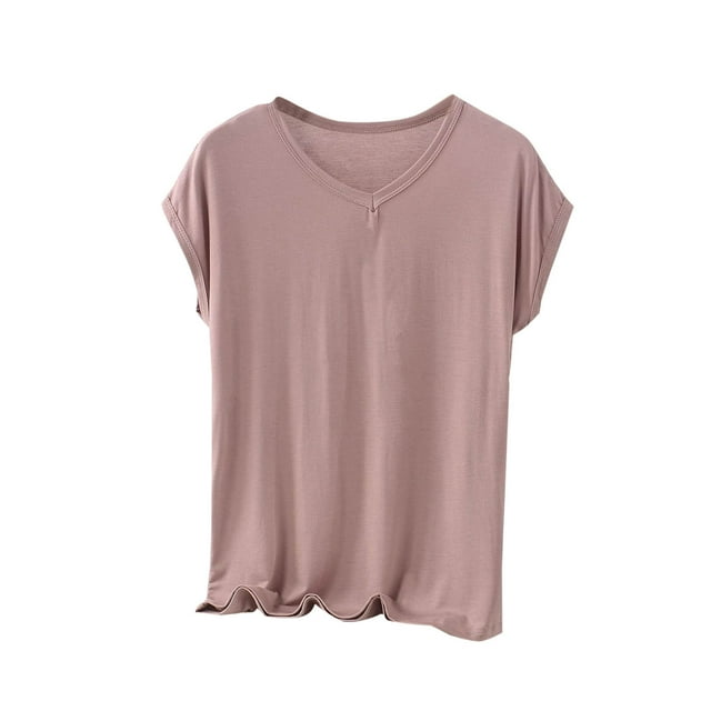 BLVB Plus Size Pajama Tops for Women Loose Fit V Neck Short Sleeve Soft Modal Sleep Shirts Loungewear