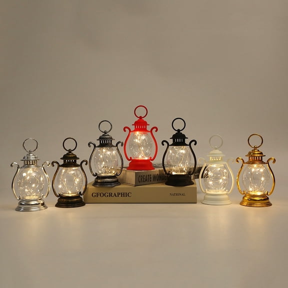 Rkxzt Portable Lamp Christmas Lantern LED Light String Small Oil Lamp Decorative Hanging Indoor Outdoor,Seasonal Lighting|Plastic