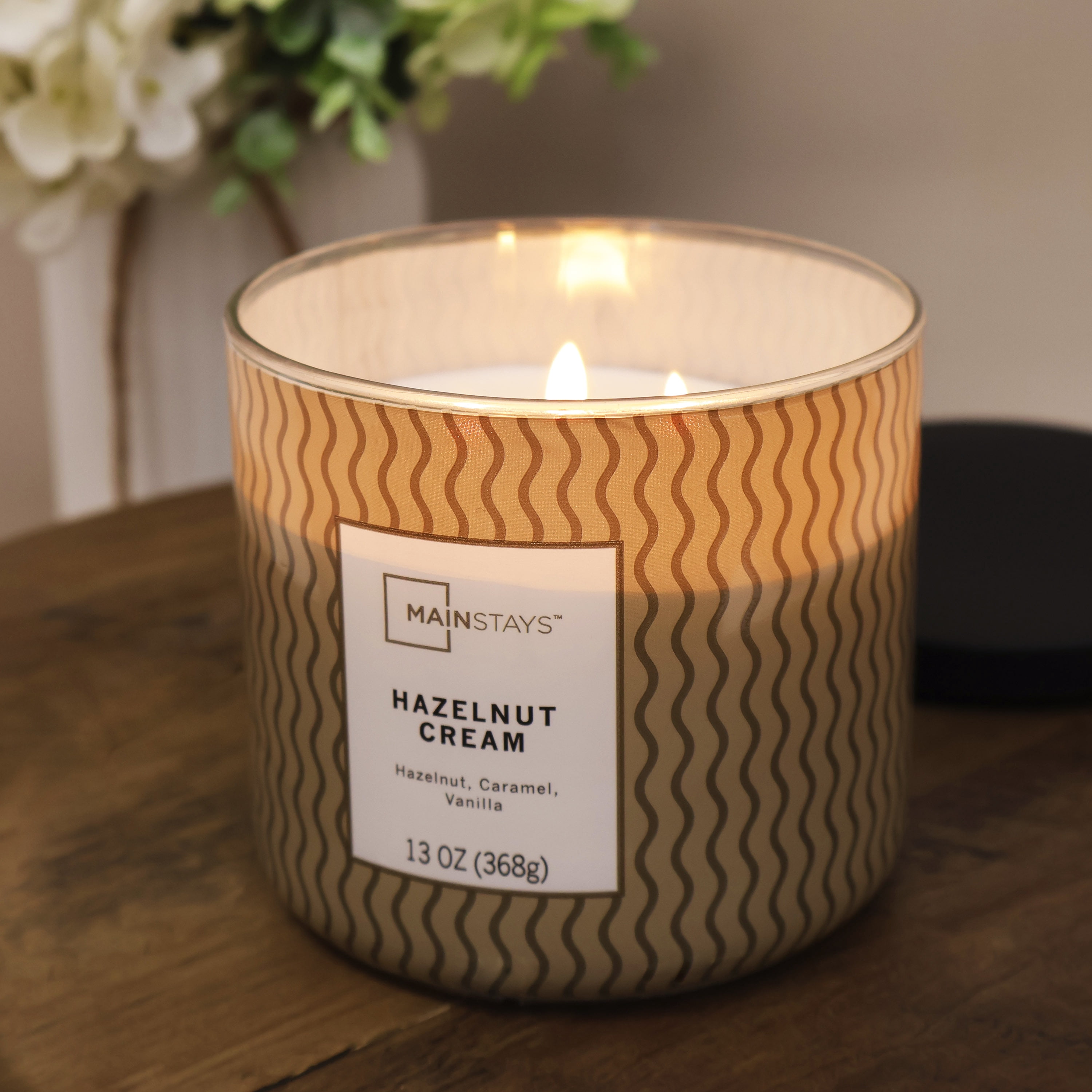 Mainstays 3-Wick Hazelnut Cream Textured Wrap Candle, 13 oz