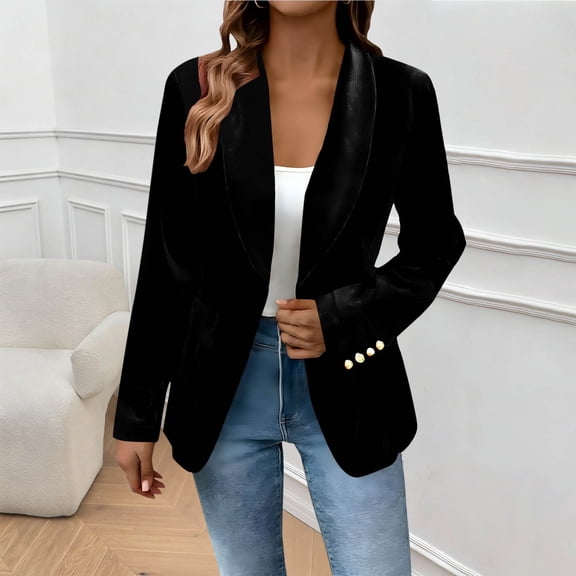 Womens Casual Blazers Velvet Open Front Long Sleeve Solid Color Dressy Cardigan Work Office Suit Jackets Blazer