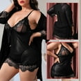 thumbnail image 4 of Sexy Lingerie, PUTUO Lingerie for Women Plus Size, Lace Mesh Babydoll Kimono Robe Set, Black, 4 of 10