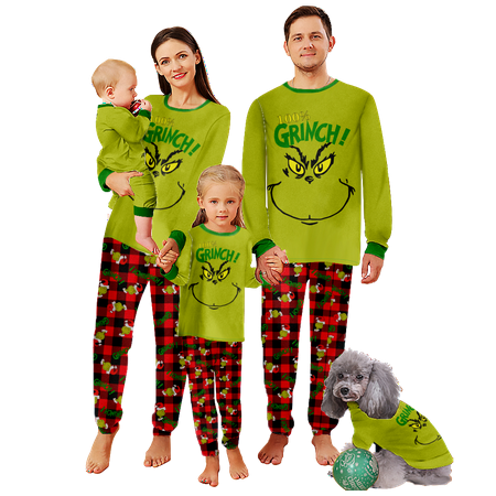 

FUNIER Matching Family Christmas Pajamas Sleepwear Set Green Santa Cartoon Print Sizes for Adult-Kids-Baby-Pet 2-Piece Top and Pants Bodysuits Sleepwear Pajamas Set