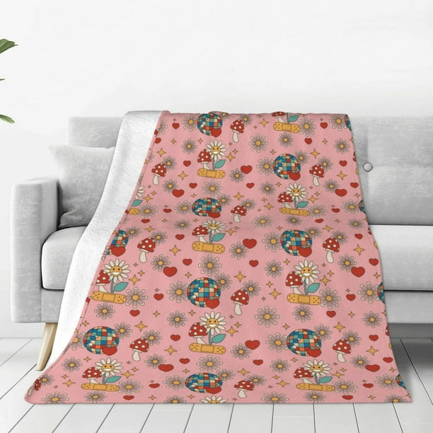 Fotbe Retro 70s 60s Hippie Flower Manta de Franela Acolchonada con Estampado, Súper Suave y Esponjosa, Extra Grande para Sofá, Cama, Uso Todo el Año-50"x40"