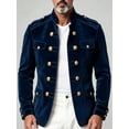thumbnail image 2 of Men's Velvet Stand Collar Jacket, Double Breasted Navy Formal Coat, 2 of 2