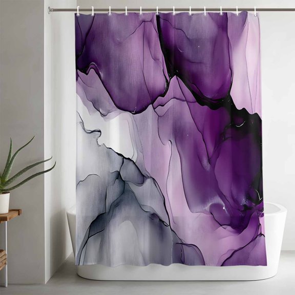 Shower Curtains for Bathroom-36"x72",Abstract Purple Gray Ombre Waterproof Bath Curtain Grommet Shower Curtain Set with Hooks,