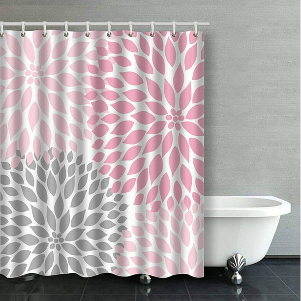 WOPOP Pale Pink Gray White Dahlias Bathroom Shower Curtain 60x72 inches