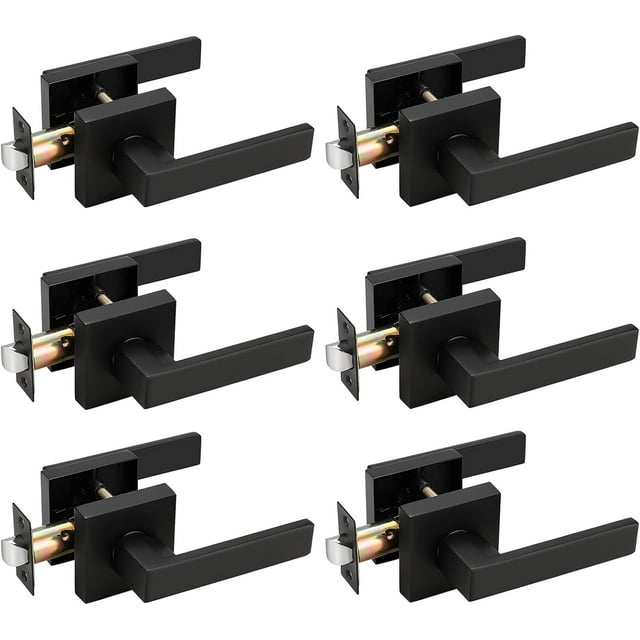 Serrures de Porte de Passage avec Rosace Carrée pour Porte Intérieure, Couloir Ou Garde-Robe, Levier de Porte Sans Clé à Fini Mat, Poignée de Porte Réversible Robuste