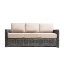 Krikacy Outdoor Wicker 3-Seater Sofa All-Weather HDPE Wide-Seated Furniture w/Thick Cushions, Beige