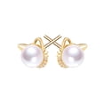 thumbnail image 6 of Gold-Plated 925 Sterling Silver Pearl Earrings Cute Cat Stud Earrings for Women, 6 of 7