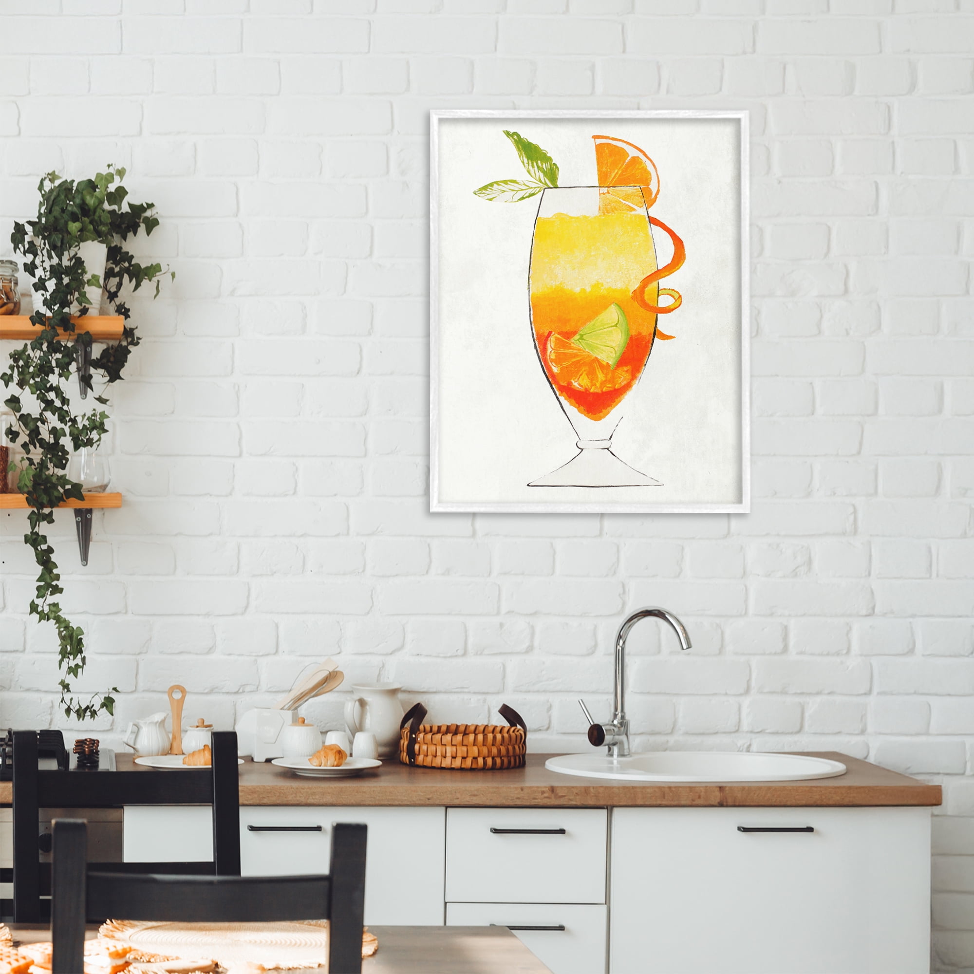 Stupell Industries Summer Cocktail Orange Fruit White Framed Giclee Art, design by Lorenzo Collective