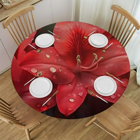 

Sheronv Flowers Water Droplets Round Table Cover Stain Resistant Washable Indoor Outdoor Tablecloth Kitchen Dining Wedding Parties 100% Polyester Tablecloth with Elastic Edge 46 -50