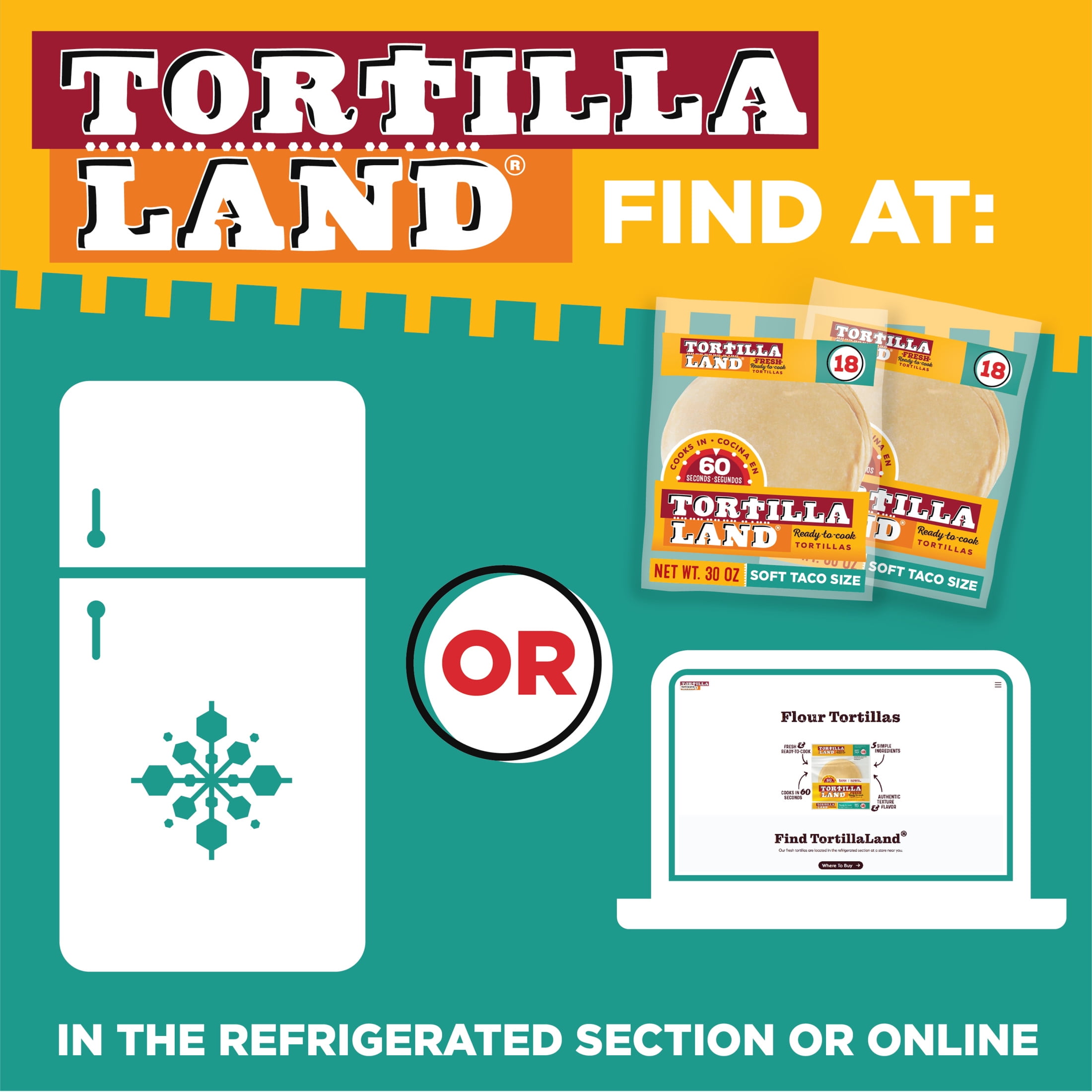 Tortilla Land Ready to Cook Soft Taco Size Flour Tortillas, 30 oz, 18 Count