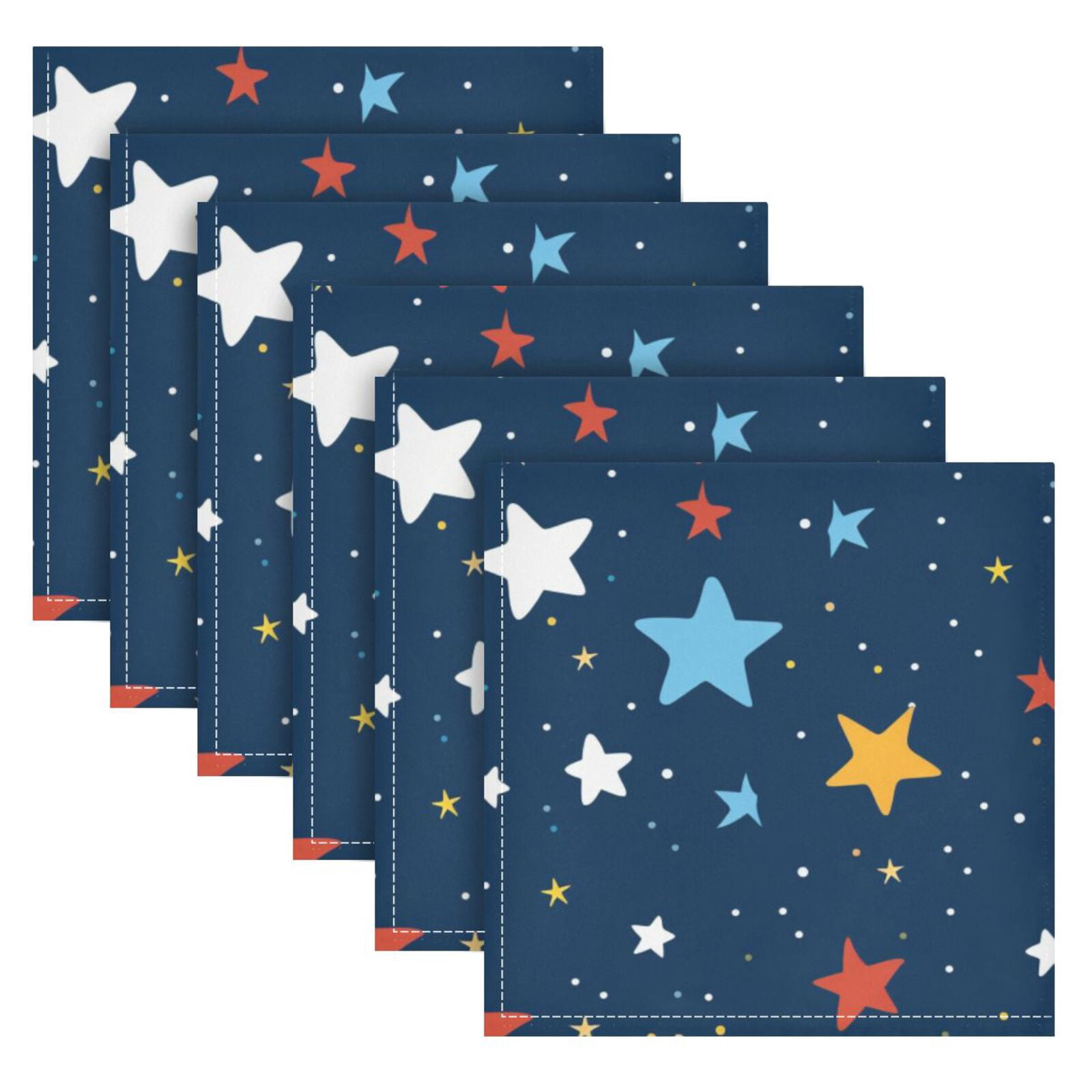JSTEL Colorful Stars Polka Dots Cloth Napkins Set of 6, 20x20 Inch Washable and Reusable Napkin for Decoupage Dinner Party Everyday Use