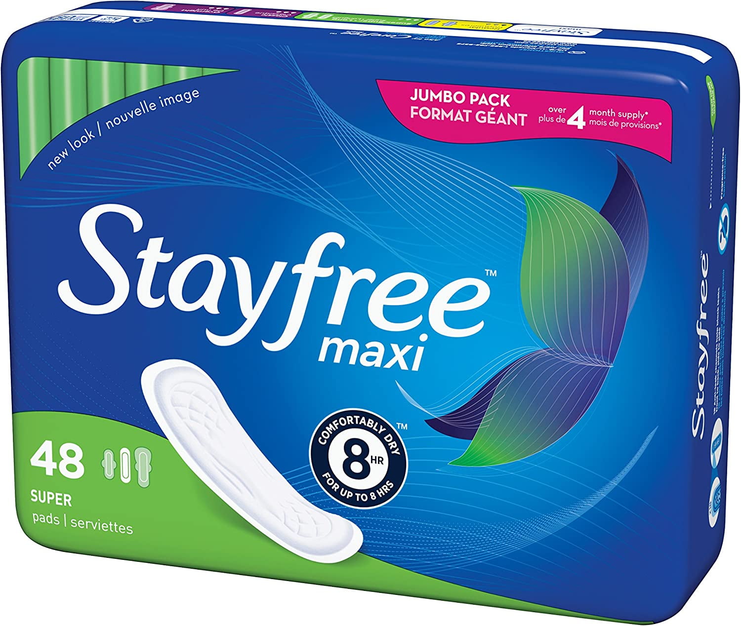 Stayfree Maxi Super Long Pads For Women, Wingless, Reliable Protection and Absorbency of Feminine Periods, 48 count