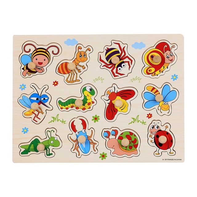 Kids Wooden Peg Puzzles Set With Alphabet Numbers Fruits Animals And Vehicles