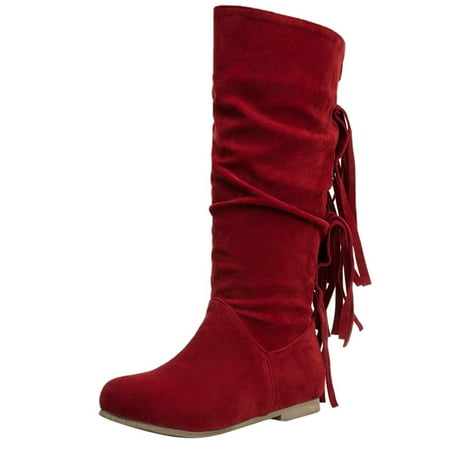 

Classic Retro Female Boots Womens Autumn And Winter European And American Retro Fashion Tassel Round Head Warm High Boots