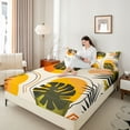 thumbnail image 4 of jejeloiu Monstera Leaf Plant Twin Sheet Sets,Abstract Geometric Circular Twin Fitted Sheet,Beige Orange Green Flat Sheet For Men Women,Breathable Home Decor,3pcs, 4 of 7