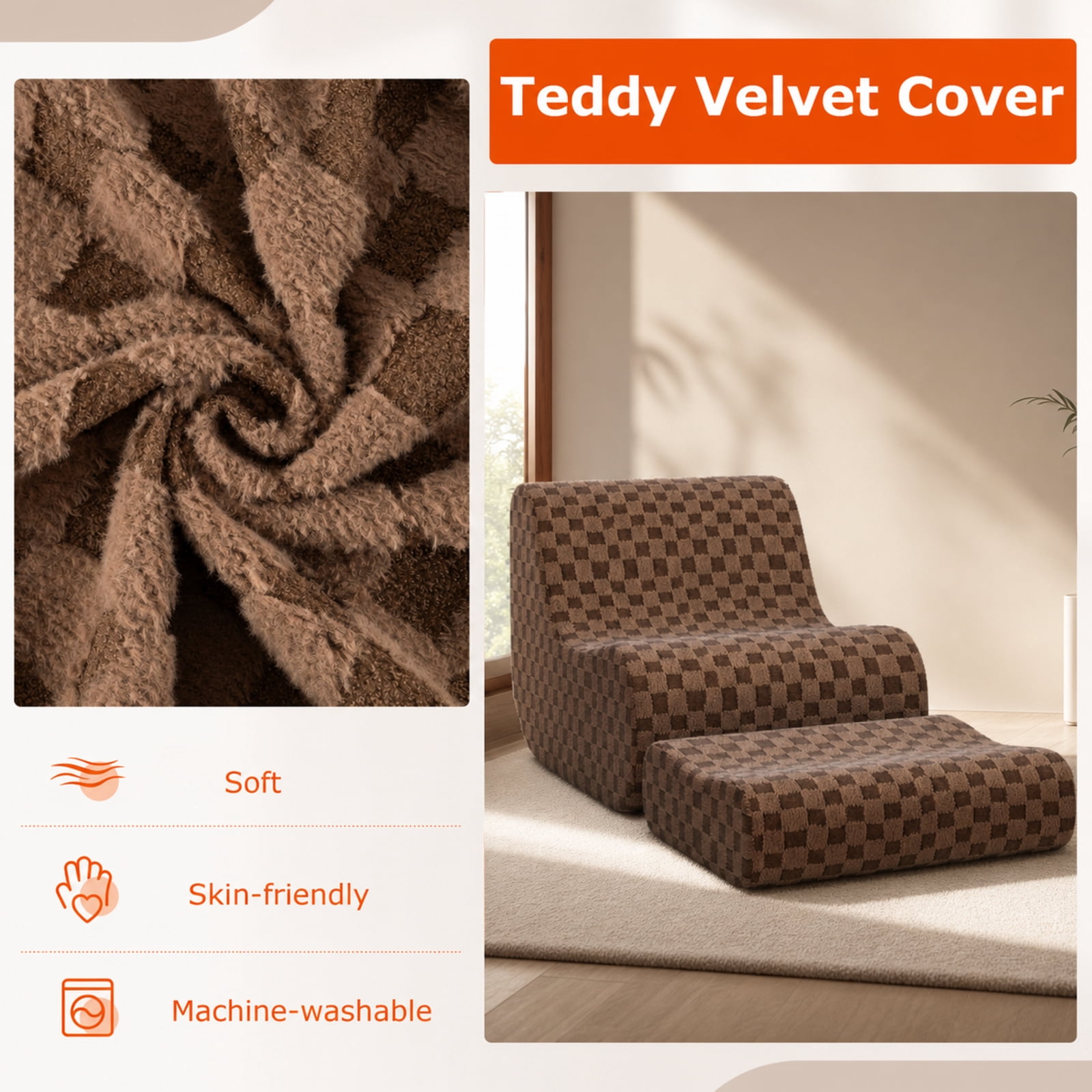 Furnibear Bean Bag Chair with Ottoman and High Elasticity Sponge for Living Room Bedroom Dorm Game Room Lounge Floor Seat, Brown