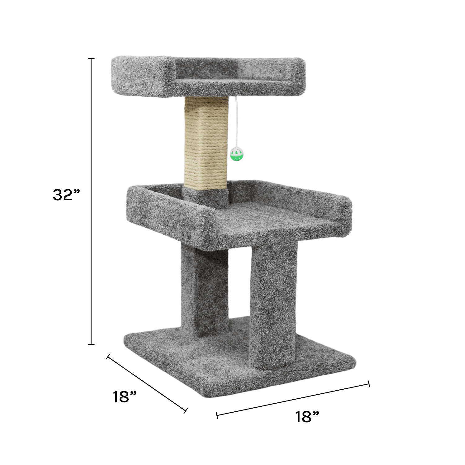 Kitty City Upholstered Multi-Level 32-inch Large Indoor Cat Perch with Scratching Post, Gray