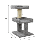 Kitty City Upholstered Multi-Level 32-inch Large Indoor Cat Perch with Scratching Post, Gray