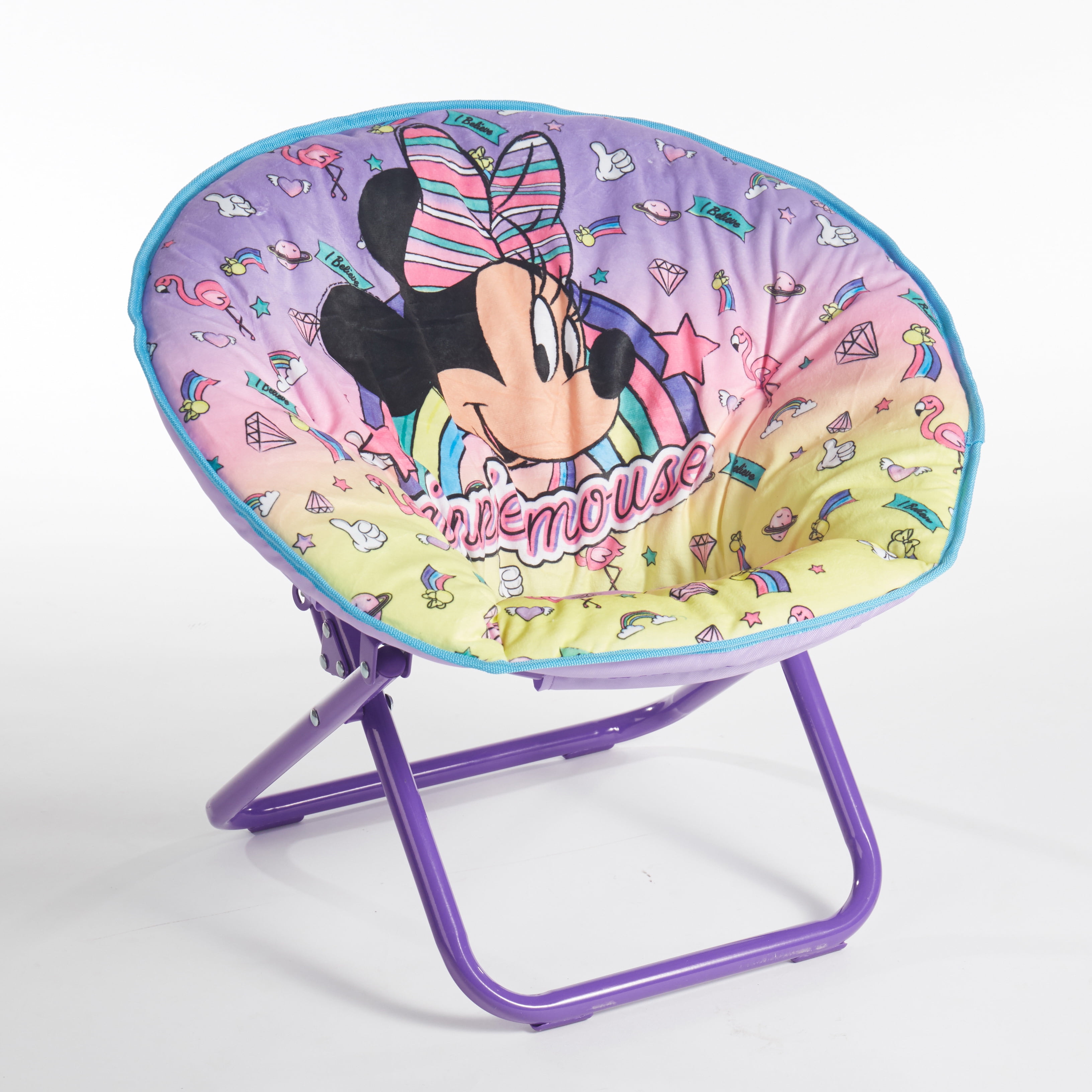 Minnie Mouse Disney Saucer Chair Pink Toddler Kids Seat Portable Character Comfortable Seating Saucer Shape Sturdy Metal Frame Polyester Cushioned Seat Playroom Easy Storage Bedroom 