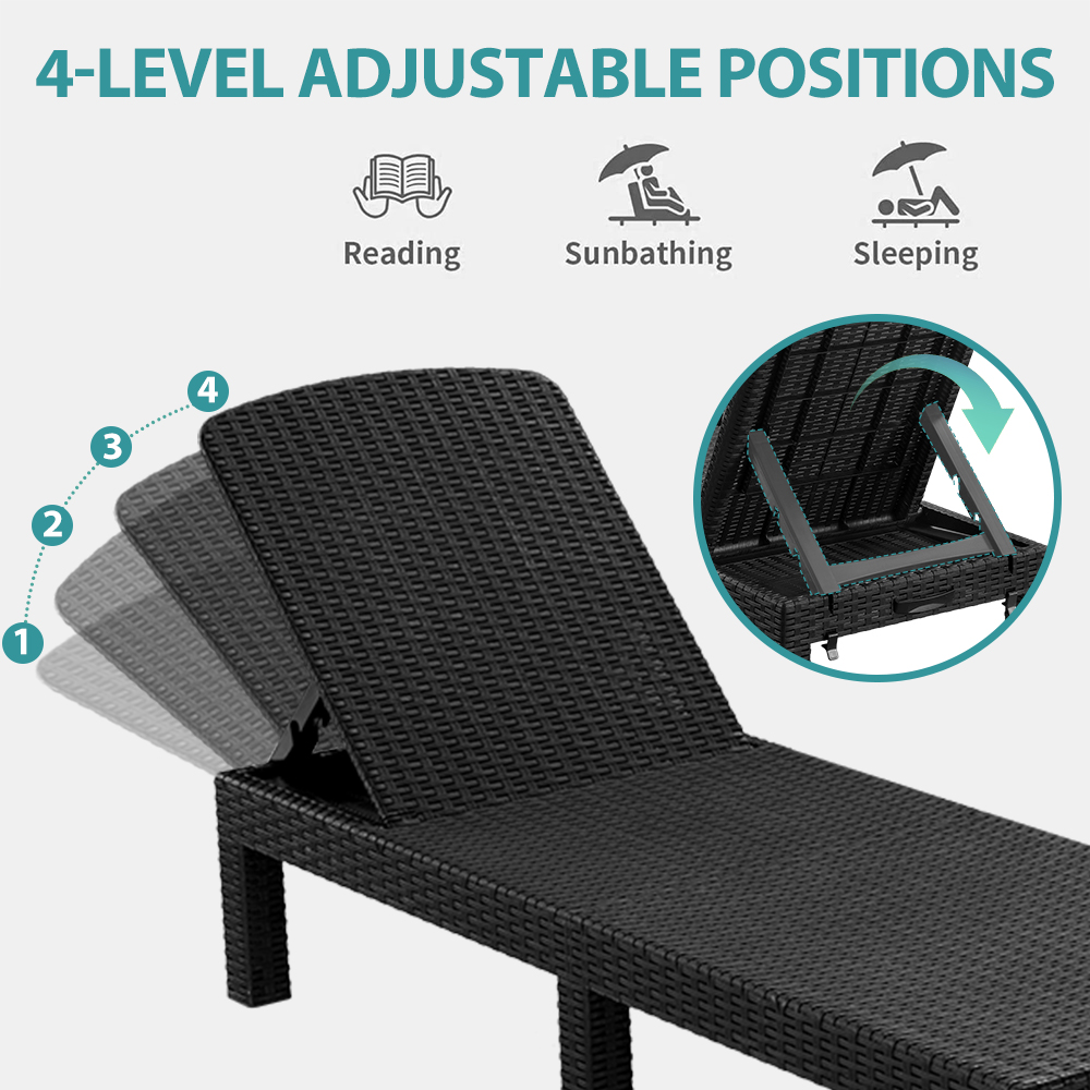 SEGMART Outdoor Lounge Chairs Set of 2, Adjustable Patio Chaise Lounges, Lounger Recliner for Poolside, Backyard, Porch, Quick Assembly, Easy Carrying, Waterproof, 440lb Capacity - Light Brown