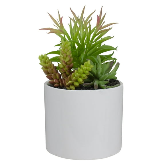9" Artificial Succulent Arrangement in White Ceramic Pot