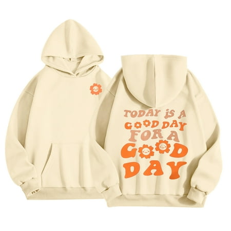 Curuila Kids Girls Boys Hoodies Letter Print Crew Neck Long Sleeve Comfortable Casual Pullover With Pocket Autumn Winter Sweatshirt Beige Size 10-11 Years