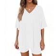 thumbnail image 3 of LIaqionyy 2 Piece Sets for Women Summer Lounge Short Sleeve Oversized V Neck Shirt Biker Shorts Outfits Set, 3 of 7