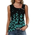 thumbnail image 2 of SYMOID Womens Sleeveless Asymmetrical Neckline Leaf Print Tank Top with Buttons, Summer Casual Blouse, Multicolor, Polyester Spandex Blend, Plus Size S-XXXL,Size 3XL, 2 of 8