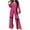 Hot Pink, variant on Kaemgyyd Women 2 Piece Outfits Casual Long Sleeve Loose Button down Shirts Blouses Tops Wide Leg Long Pants Sets Streetwear