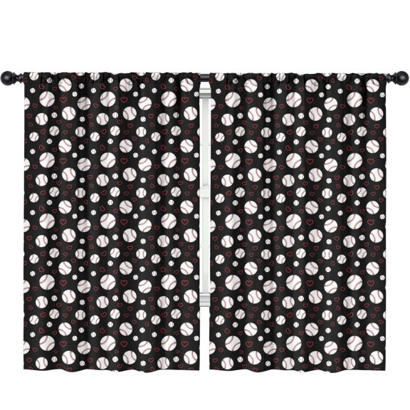 Blackout Kids Curtains,Baseballs and Hearts Black Pattern Children's Insulated Curtains Set Of 2,Bedroom Essentials,Toddler Room Decor 52"x84"
