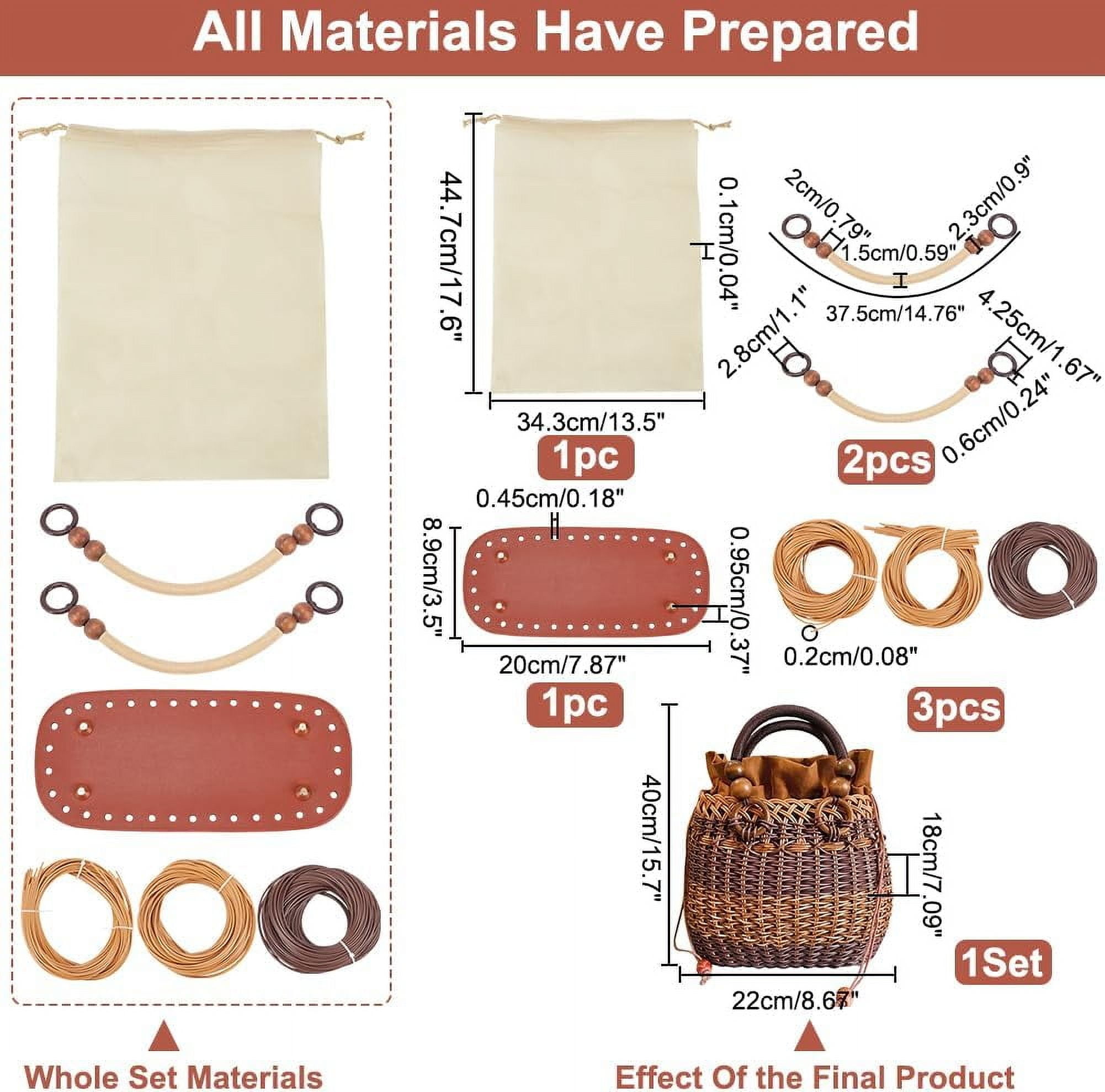 DIY Rattan Woven Handbag Making Kit DIY Women Summer Beach Bag Making Kit Handwoven Straw Bag Personalized Complete Kit Round Handle Crochet Bag Making Materials Handicraft Gift Dark Brown for DIY