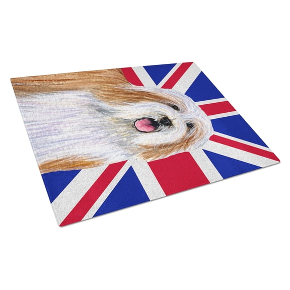 Caroline's Treasures Bearded Collie with English Union Jack British Flag Glass Cutting Board Large Size
