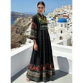 thumbnail image 2 of Women's Boho Embroidered Maxi Dress Long Sleeve V Neck Floral Printed Belted Swing Vacation Dress, 2 of 10