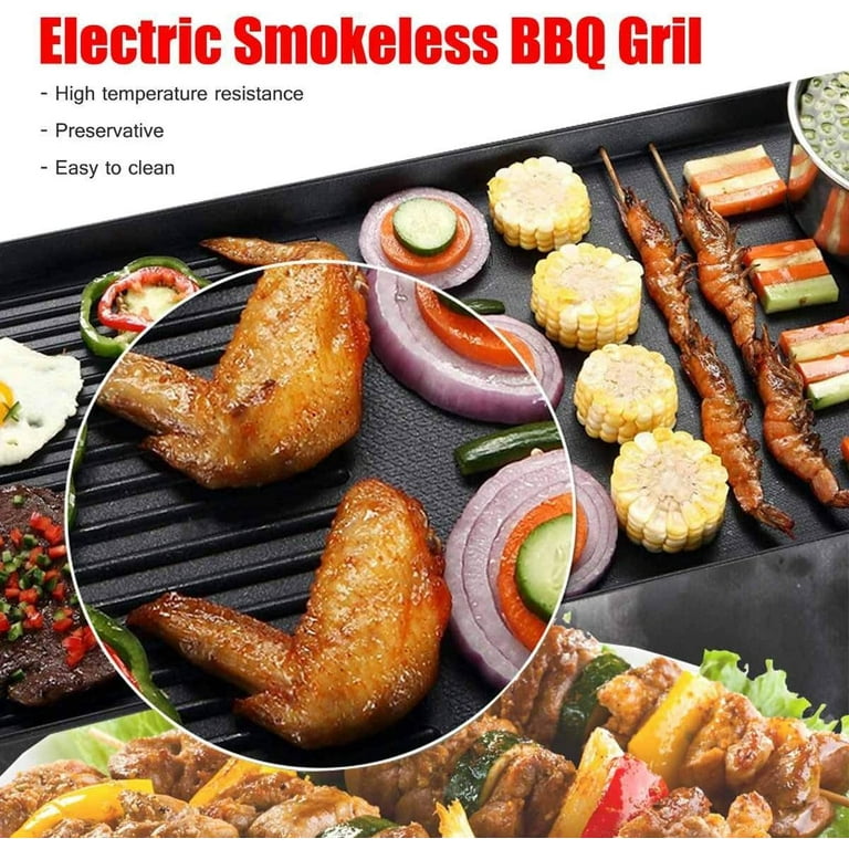 Electric Smokeless Indoor Grill with Non-Stick Tabletop Electric Griddle, 19 inch Teppanyaki Grills for BBQ Party Camping Cooking, Black