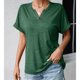 thumbnail image 2 of Camiseta de Mujer Manga Corta Botón Decoración Cuello en V Color Puro Señora Jersey Top para el Trabajo Compras Diarias Verde M, 2 of 8