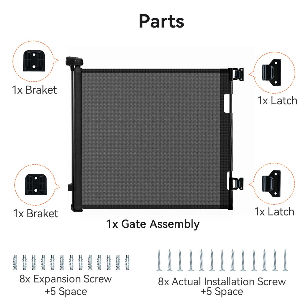 Retractable Mesh Baby Gate, Safety Gates for Stairs Doorway, 33''Tall Extends to 55''Wide, Black