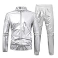 thumbnail image 2 of Men's 2 Piece Track Set Polyester Long Sleeve Stand Collar Pants With Zipper Pockets Solid Color Fashion Sets Casual Outdoor Lounge Athletic Jogging Suit | Zenithor,Silver L, 2 of 8