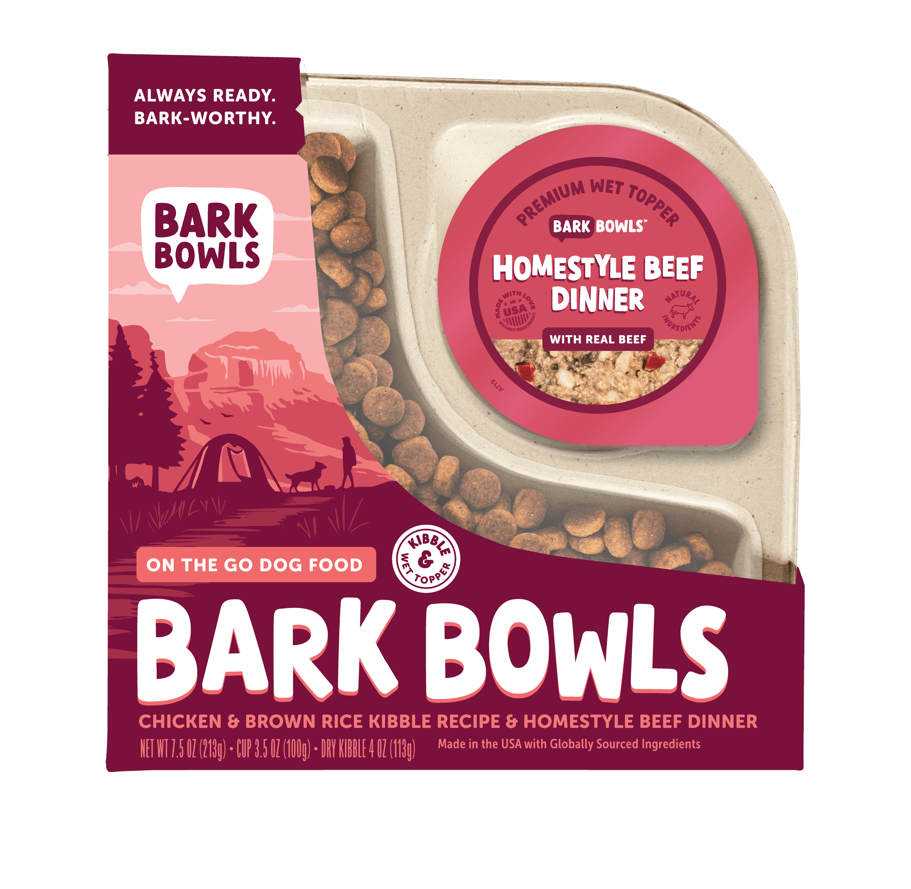Bark Bowls On The Go Dog Food, Chicken Pot Pie Dinner, Turkey Fare Dinner & Homestyle Beef Dinner Variety Pack - 7.5 oz Tray (6 Count), Made in The USA