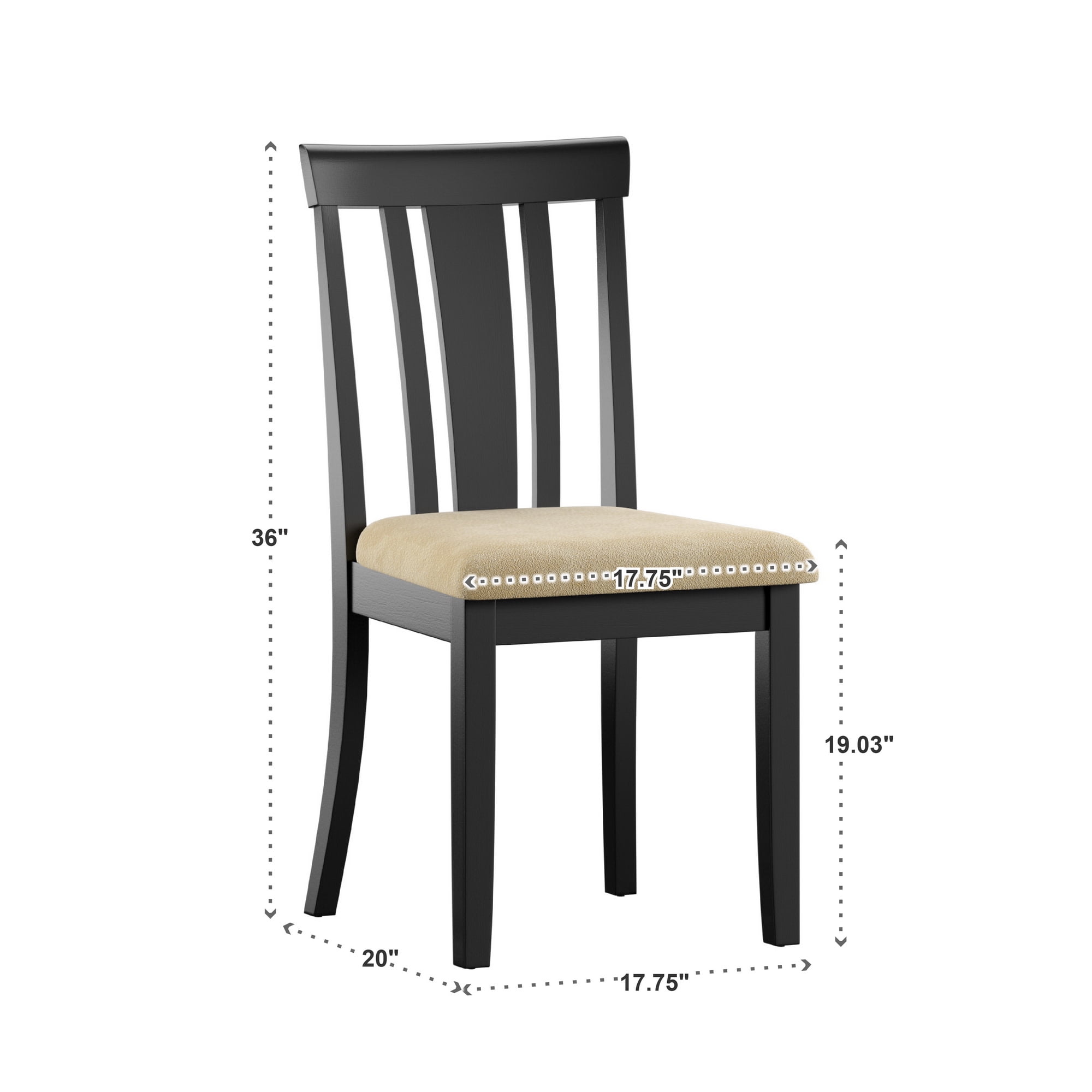 Weston Home Lexington Panel Back Wood Dining Chair, Set of 2, Beige and Black