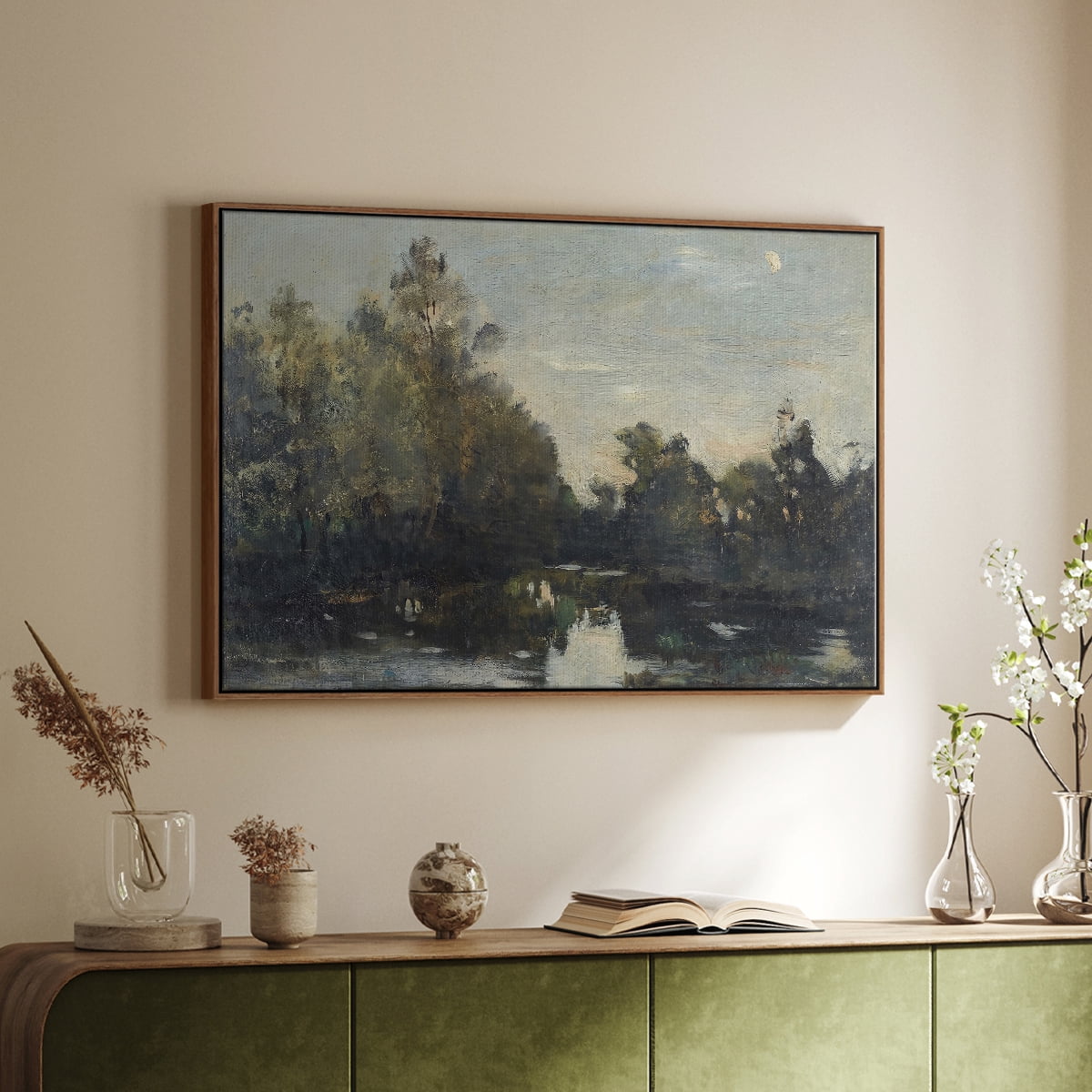 Vintage Landscape-CCCXCV By Wexford Home Framed in Walnut Wood Gallery Wrapped Canvas 17 in. x 25 in.