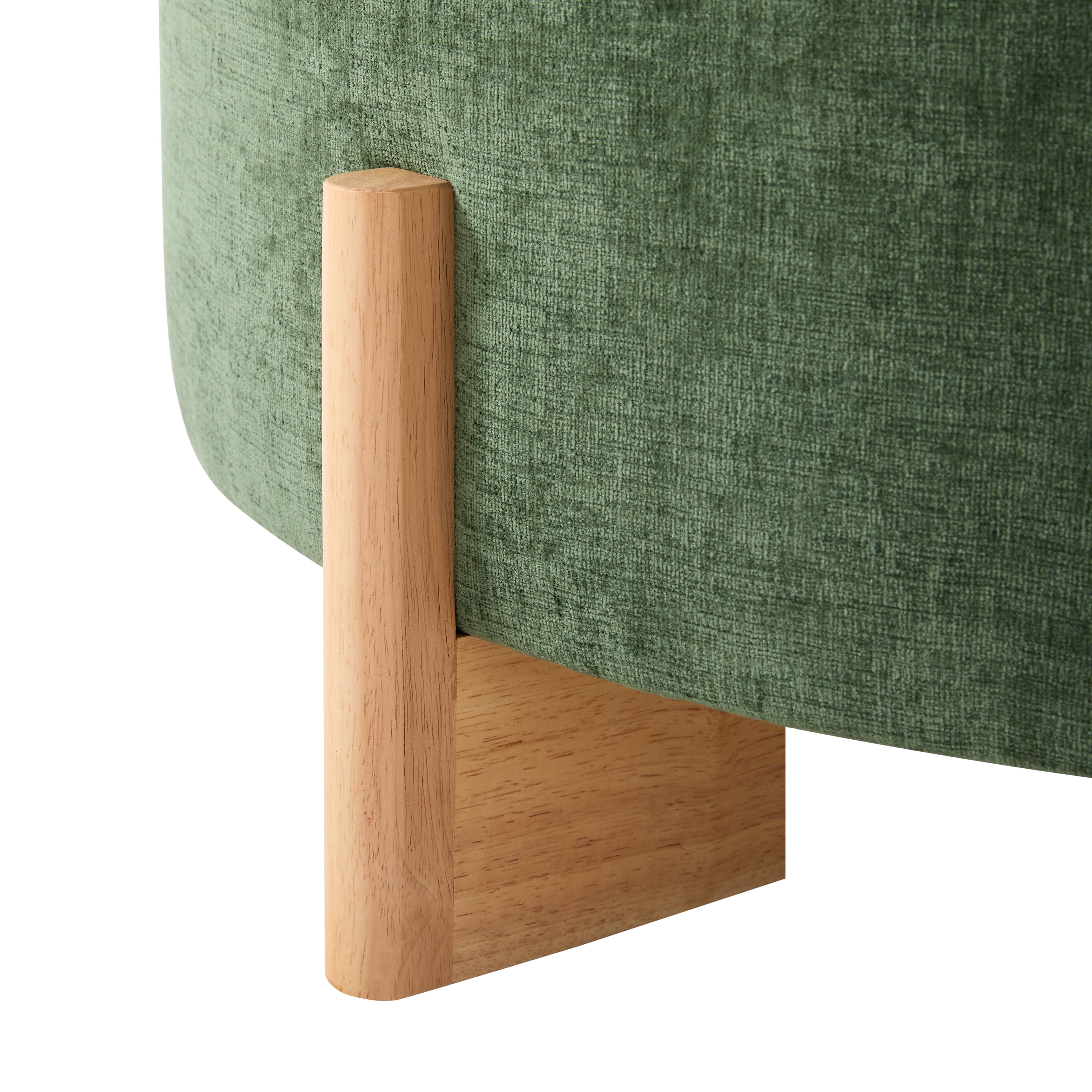 Ottoman, Footrest, Coffee Table, Round Tufted Stool with Sturdy Solid Wood L-Shaped Legs and Classic Piping Design, Chenille Fabric, for Living Room, Green