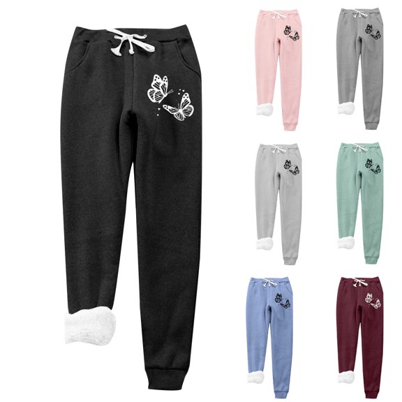 DDAPJ pyju Womens Sherpa Lined Sweatpants Winter Warm Fleece Jogger Pants Drawstring Elastic Waist Athletic Lounge Pants Active Running Pants with Pockets Black XXL