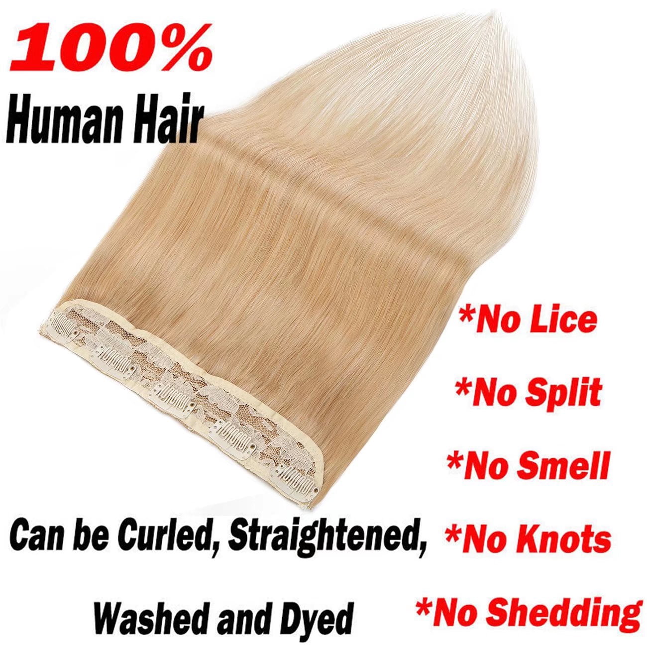 SEGO Blonde Clip in Human Hair Extensions Balayage One Piece Soft Straight 3/4 Full Head Hair Pieces for Women