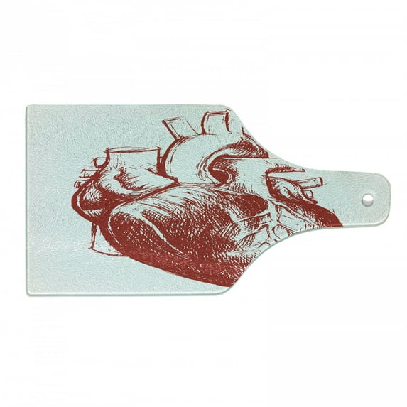 Human Heart Cutting Board, Warm Tone Monochromatic Realistic Sketch of Cardio Organ Anatomy Print, Decorative Tempered Glass Cutting and Serving Board, in 3 Sizes, by Ambesonne