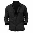 thumbnail image 3 of WTOBBY Men's Casual Long Sleeve Shirt Cardigan Style Double Pocket Button Front Comfortable Stretch Fabric Daily Wear Workwear Utility Top,Black XL, 3 of 6