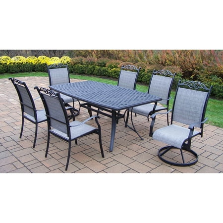 Oakland Living Cascade 7 Piece Sling Patio Dining Set with Boat Shape Table